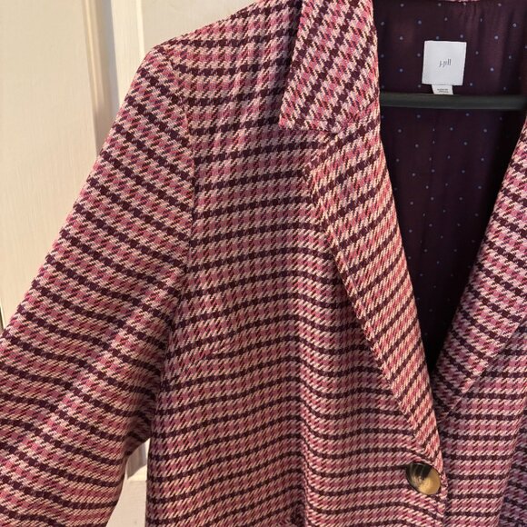 J.Jill Women's Pink/Purple Houndstooth Jacquard Knit Jacket Blazer ~ Large ~ EUC - Picture 2 of 7